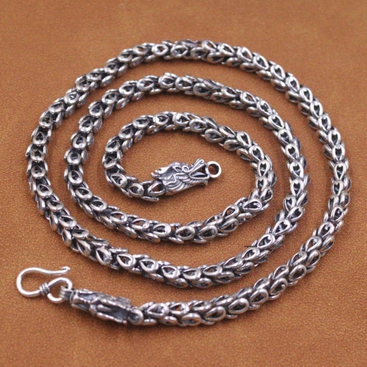 Solid 925 Sterling Silver Chain Men Dragon Head Phoenix Tail