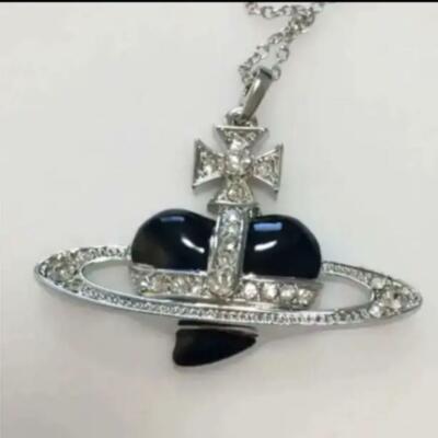 Vivienne Westwood Black Diamante Heart Necklace Rhodium plated