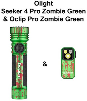Olight Seeker 4 Pro Zombie Green CW Flashlight & Oclip Pro Zombie