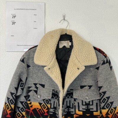 70s Pendleton High Grade Navajo Blanket Jacket Mens M Wool Sherpa
