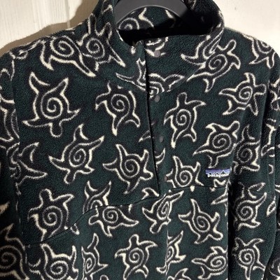 PATAGONIA Vtg 1990s Green Zen Turtle Pullover Snap T Fleece