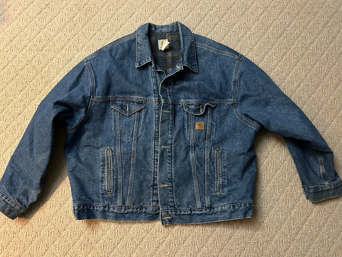 Vintage Carhartt Blanket Lined 2XL JB0998 Denim Jean Jacket Chore