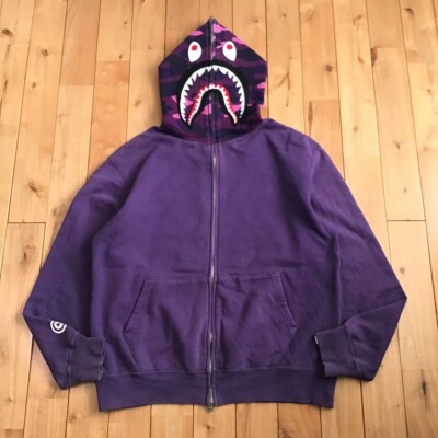 2007 BAPE Purple camo shark full zip hoodie NIGO A Bathing Ape