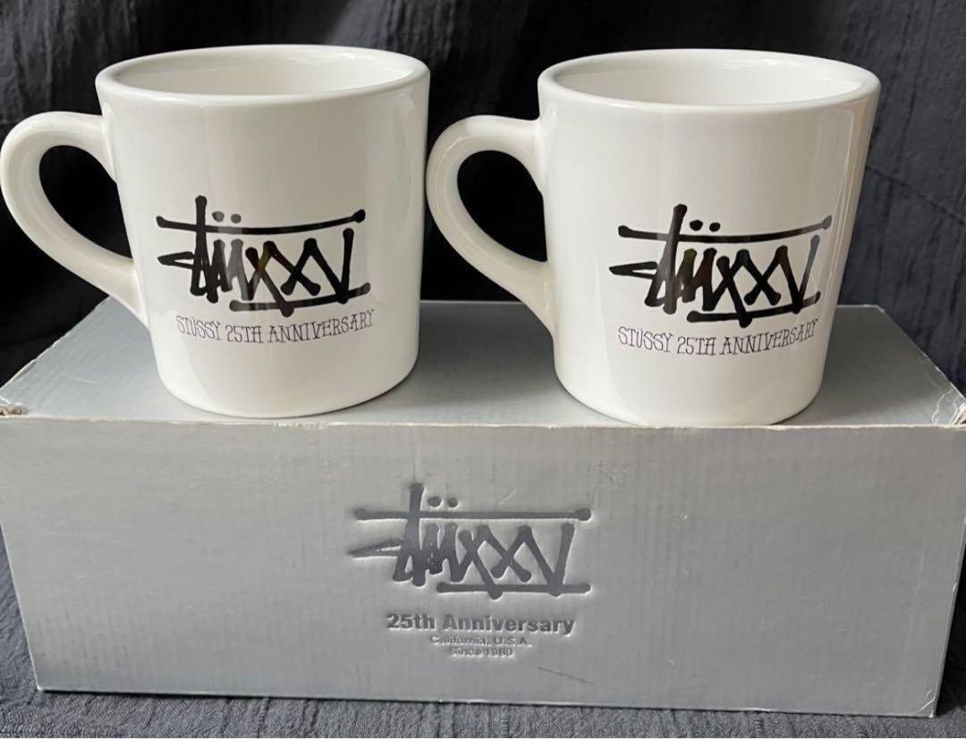 STUSSY Pair Set Mug Cup Black White 25th Anniversary NEW Unused