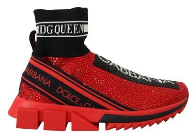 DOLCE & GABBANA Shoes Sorrento Sneakers Red Bling Socks EU35 / US4