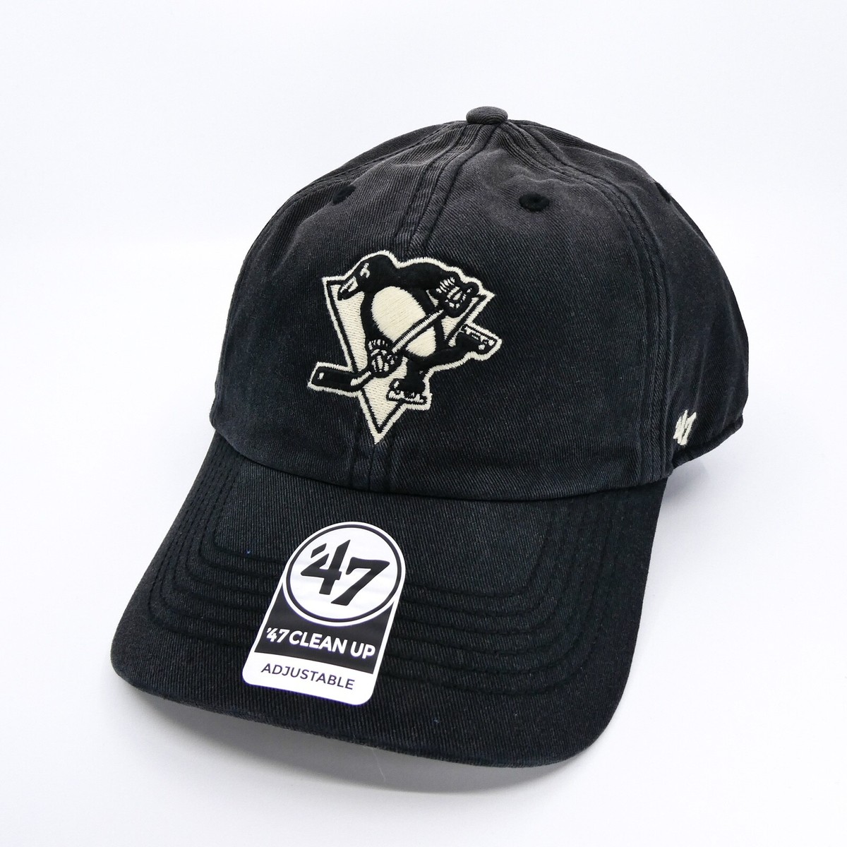 Pittsburgh Penguins Hat Mens Faded Black Strap '47 Brand NHL