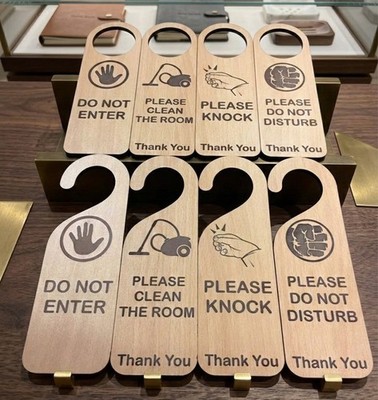 DO NOT DISTURB DOOR SIGN ENGRAVED WOODEN HANGER HANDLE HOTEL ROOM