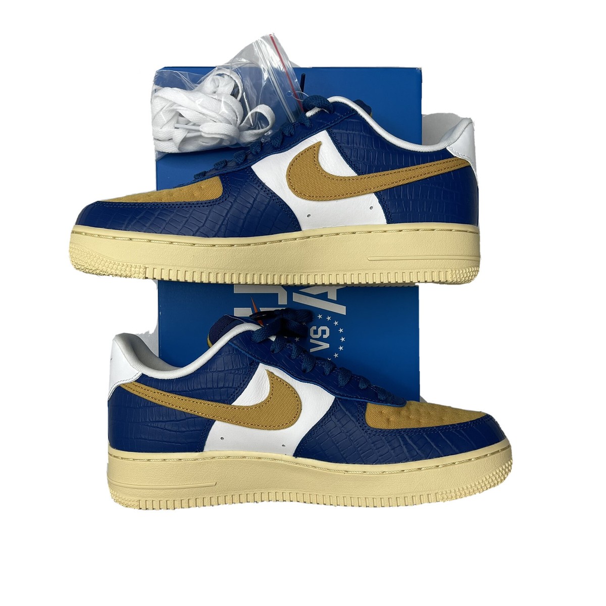 NIKE X UNDEFEATED AIR FORCE 1 LOW COURT BLUE WHITE GOLD SIZE 8.5