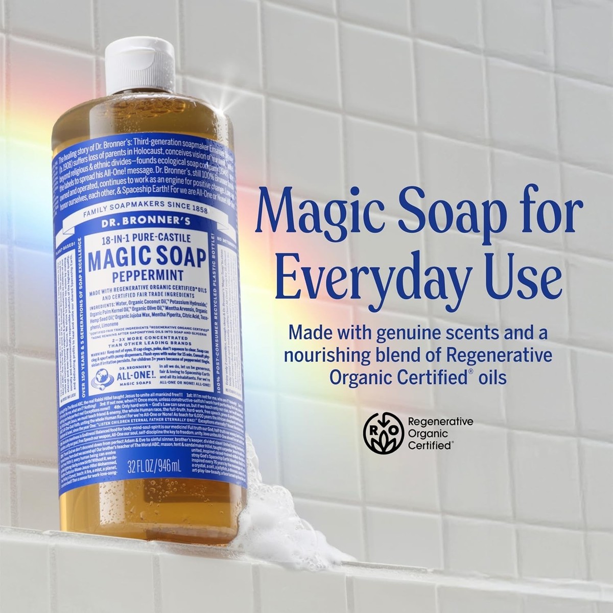 Dr Bronner's Peppermint Pure Castile Liquid Soap 32oz Organic
