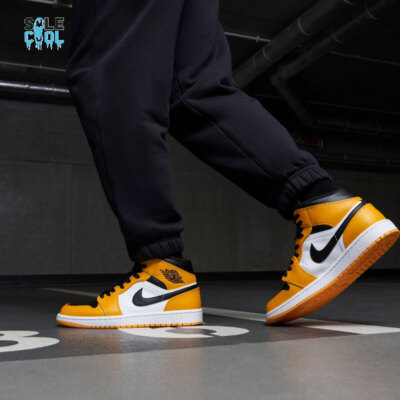 Nike Air Jordan 1 AJ1 Mid Taxi Yellow Black White Mens Shoes