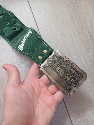 RARE 50'' GREEN UNDERBERG SUEDE GUN BELT BUCKLE BEER BITTER HOLDER