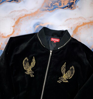 2014 FW Supreme Velour Eagle Bomber Jacket Velvet Size L-XL | eBay
