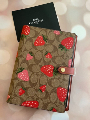 NWT Coach Notebook In Signature Canvas With Wild Strawberry Print
