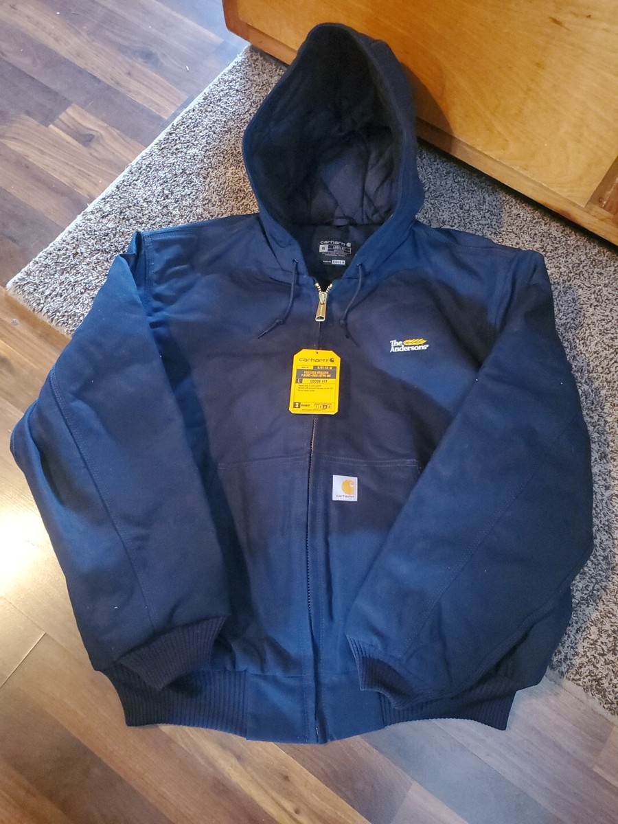 Carhartt Jacket XL Men's Hooded Navy Flannel Lined 0J0140-M Loose