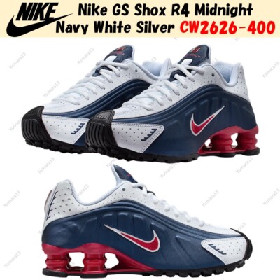 Nike GS Shox R4 Midnight Navy White Silver CW2626-400 Size 3.5Y-7Y