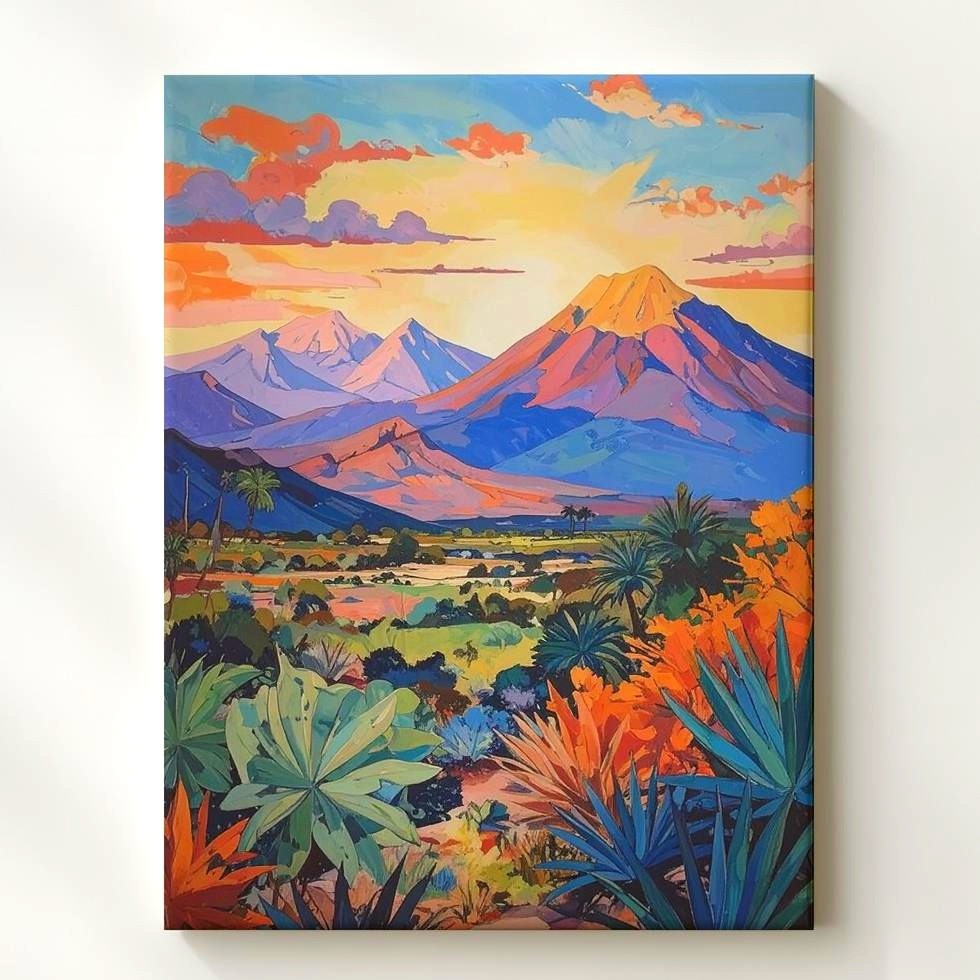 Tropical Paradise Canvasvibrant Jungle Landscape & Sunset Sky Art