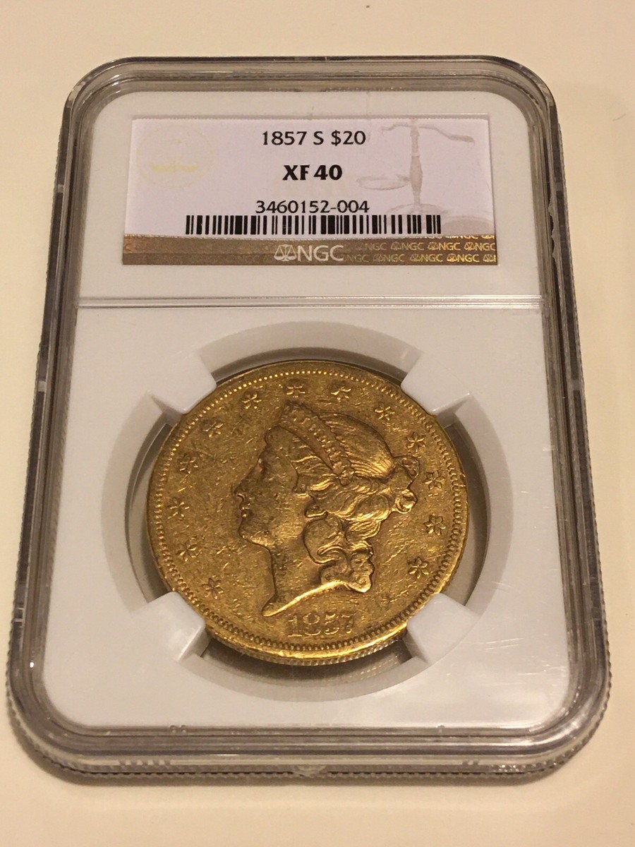 1857-S XF40 NGC Liberty Double Eagle $20 Gold Coin good coin