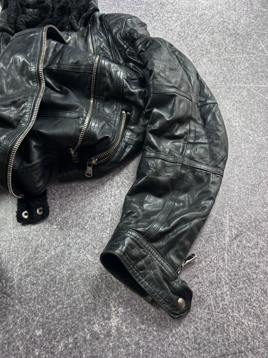VTG STREETWEAR STYLE OPIUM LEATHER HOOD FUR JACKET 90S Y2K / Size