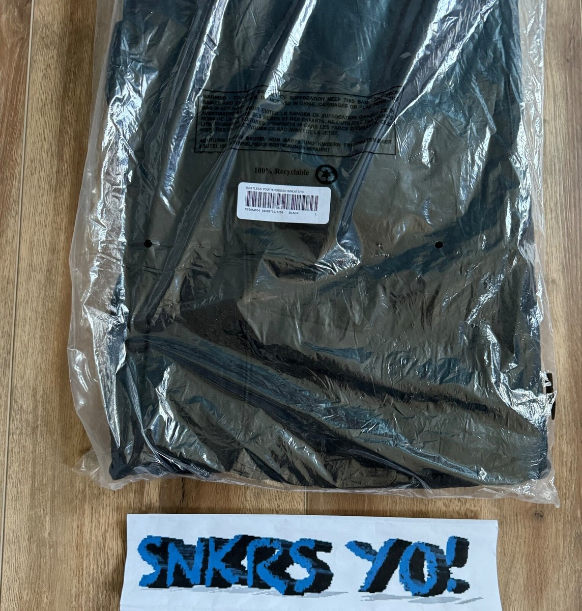 Supreme Restless Youth Hooded Sweatshirt Black (SS20SW34) Size