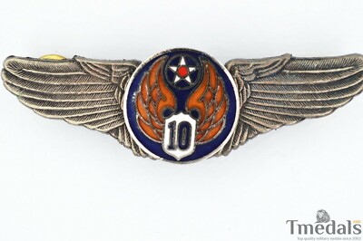 WWII WW2 U.S. ARMY 10th AIR FORCE WINGS BADGE PIN Medal TOP ENAMEL