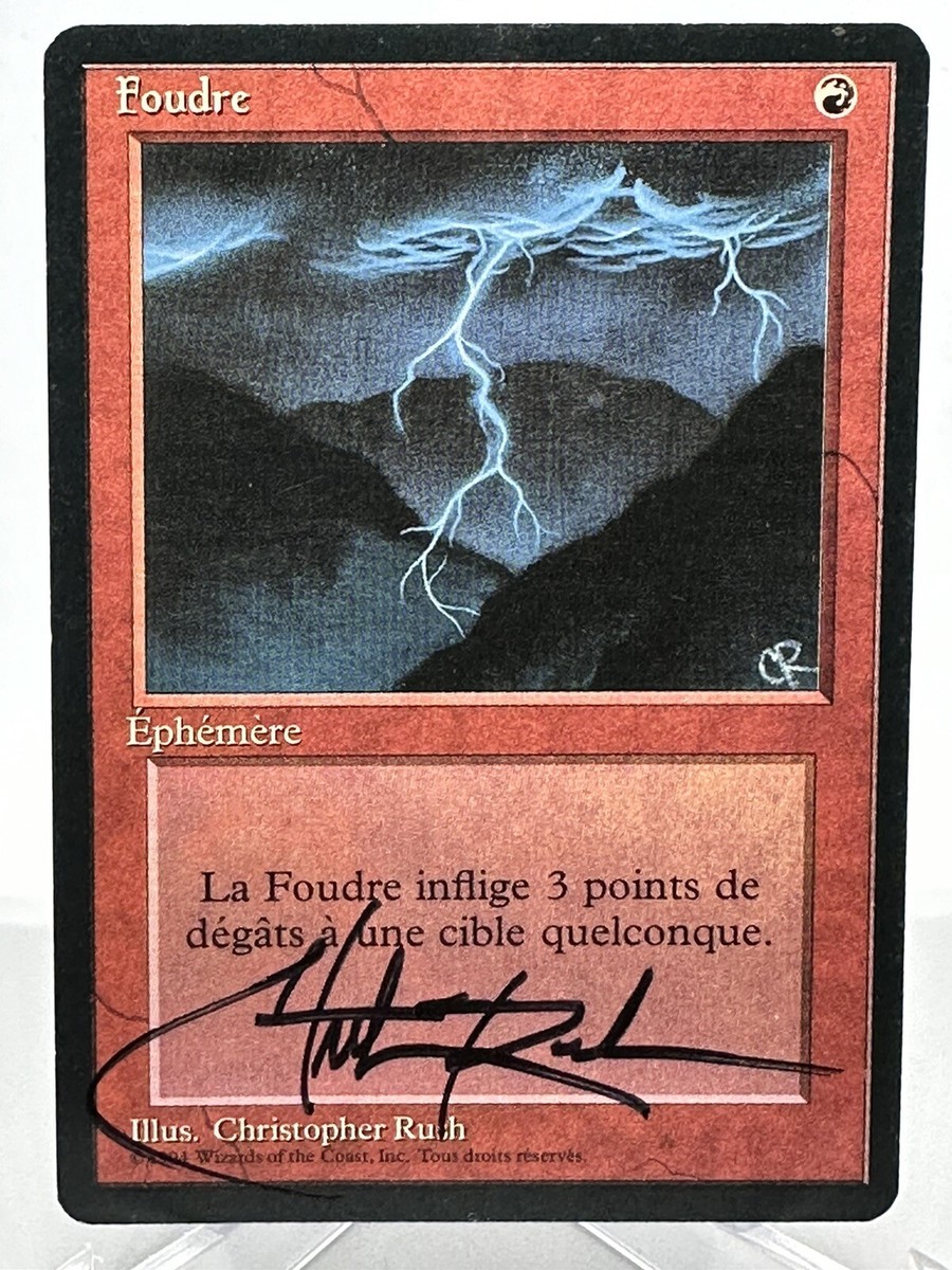 Autograph Christopher Rush Magic MTG LIGHTNING BOLT (FOUDRE