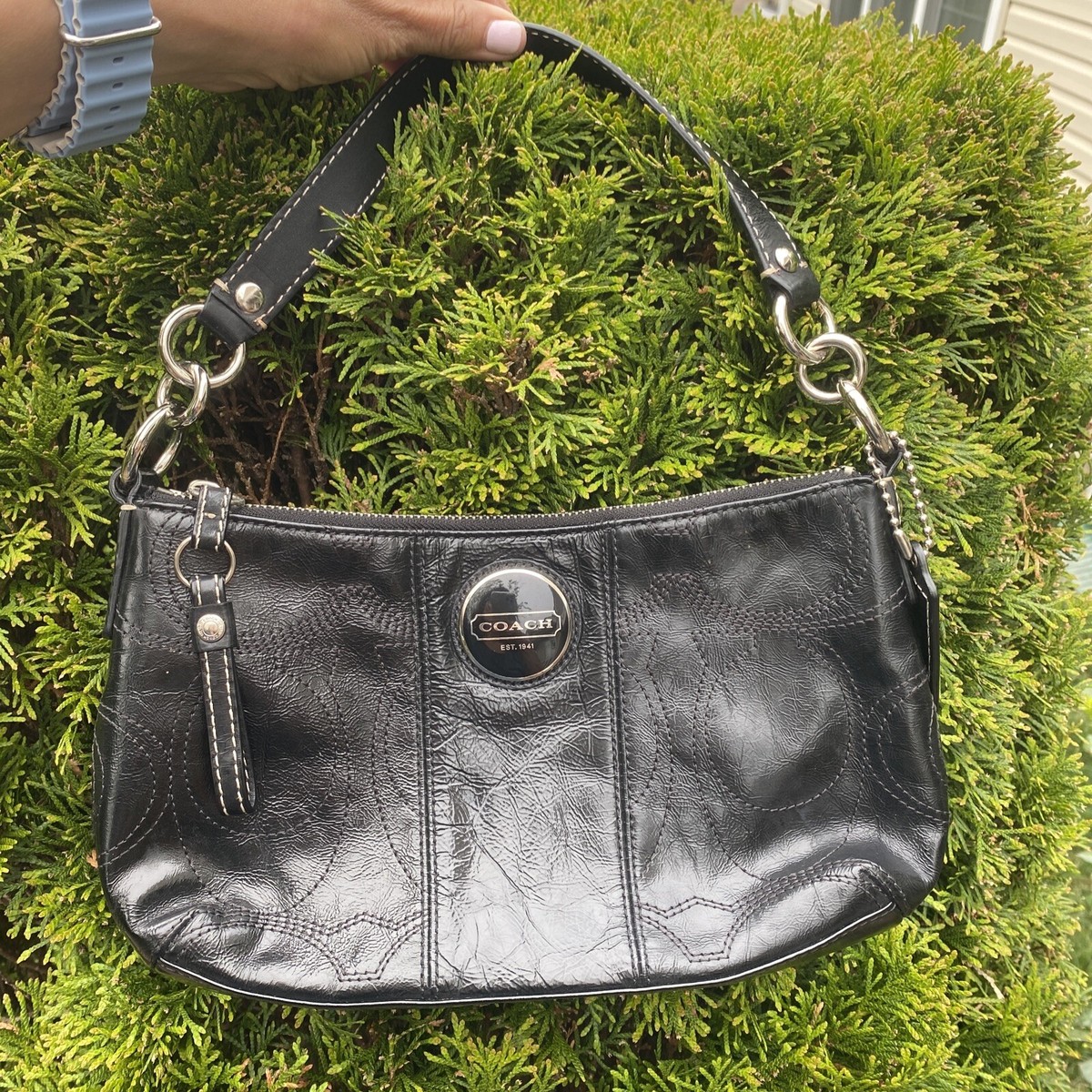 Coach East West Hobo Bag Soho Black Patent Leather Y2K Vintage