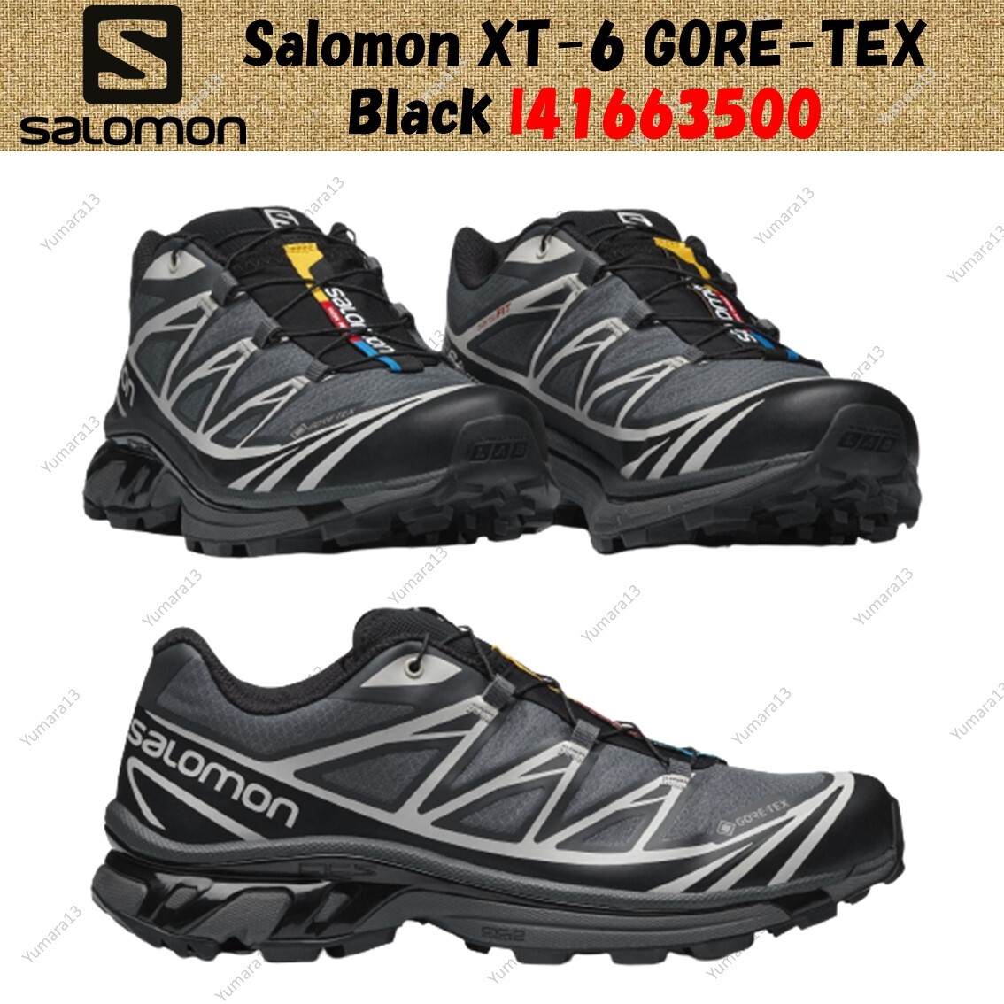 Salomon XT-6 GORE-TEX Black Ebony Lunar Rock l41663500 Men's Size