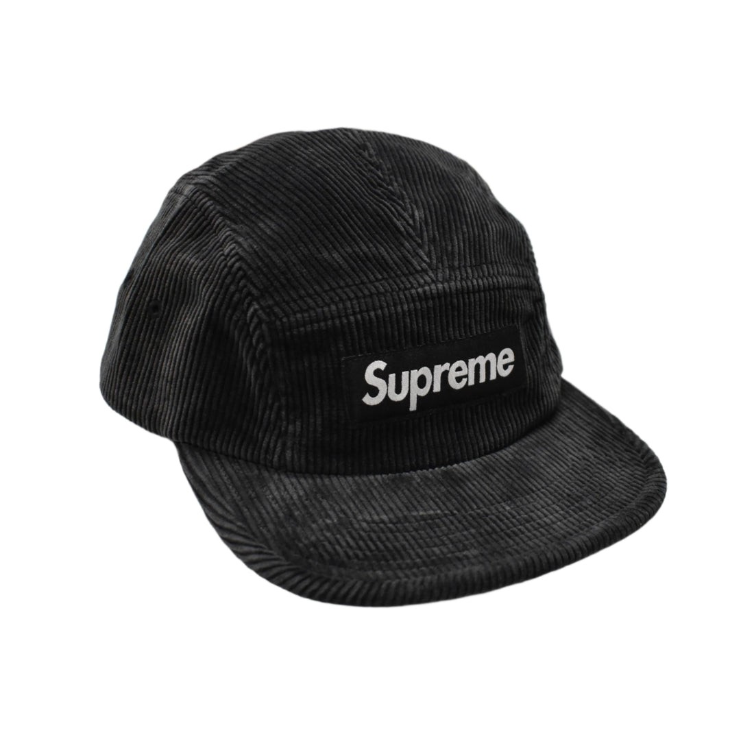 NWT Supreme Black Faded Corduroy Box Logo Camp Cap Hat SS25 Men's