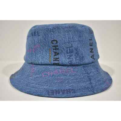 Chanel 22P Blue Black Pink Denim Graffiti CC Logo Sun Cloche