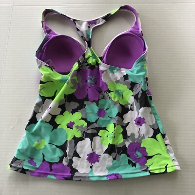 Zeroxposur Purple Blue Green Floral Racerback swim Tankini Top Sz