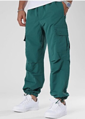Adidas Nylon Ripstop Cargo Pants Men Green Baggy Woven Adjustable