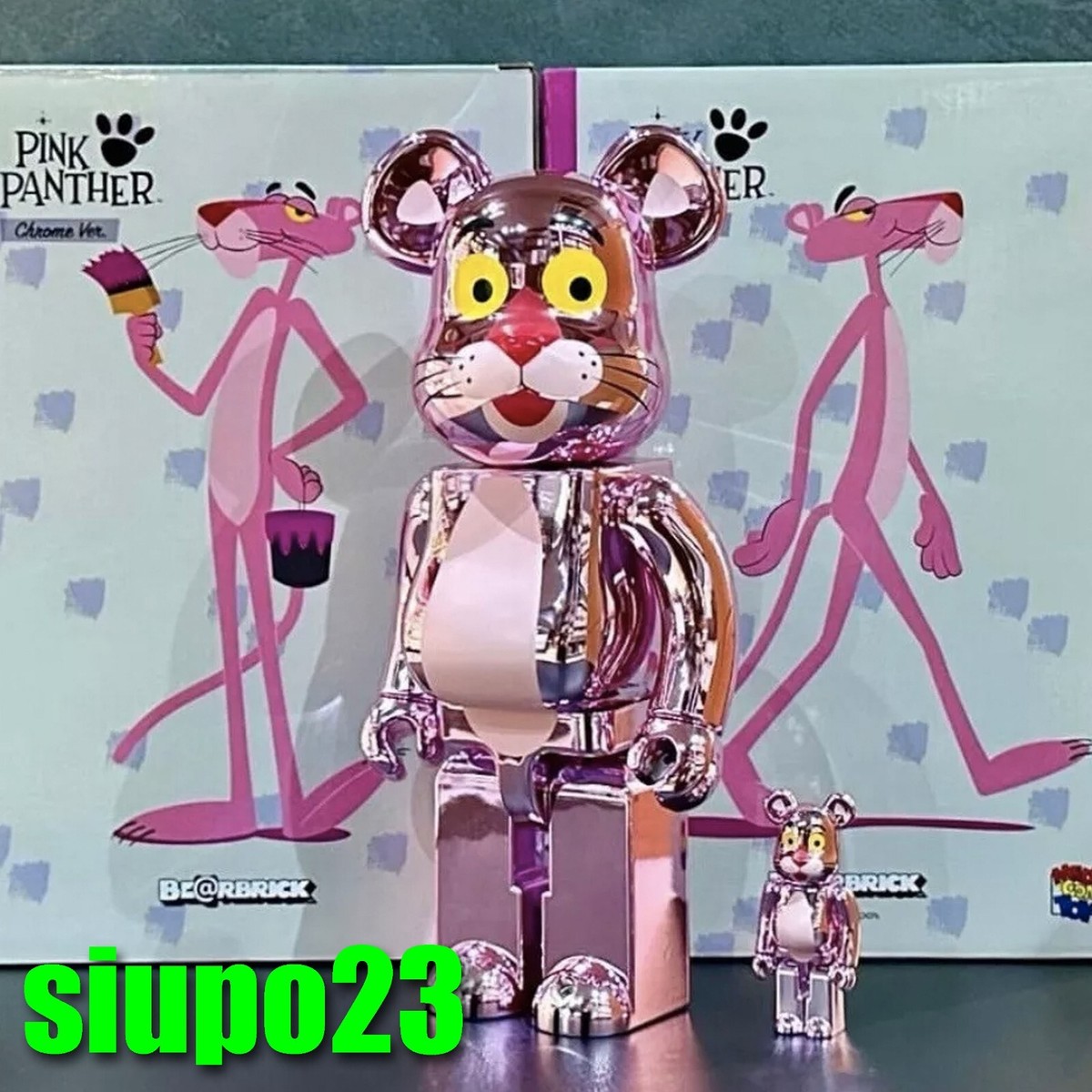 Medicom 400% + 100% Bearbrick ~ Pink Panther Be@rbrick Chrome Ver