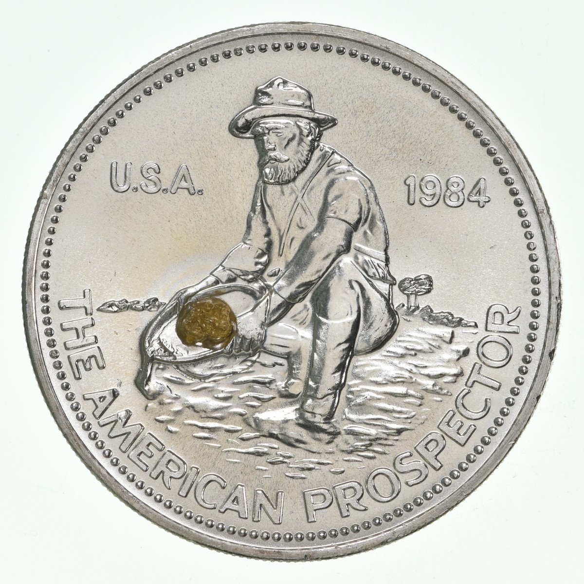 1984 Engelhard 1 Oz Silver American Prospector W/ Natural Gold