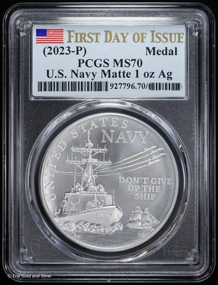 2023-P 1 oz Silver US Navy Matte Medal PCGS MS 70 First Day FDOI