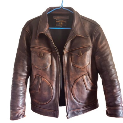 Men Retro Wild West Jacket Tea Core Vegetable Tanned Cowhide Heavy