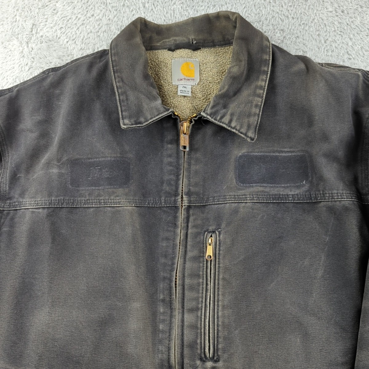 Carhartt Jacket Mens 2XL Black C61 BLK Sherpa Lined Duck Canvas