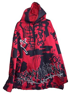 Jaded London Graffiti Oversized Printed Red Hoodie Sweater Jacket