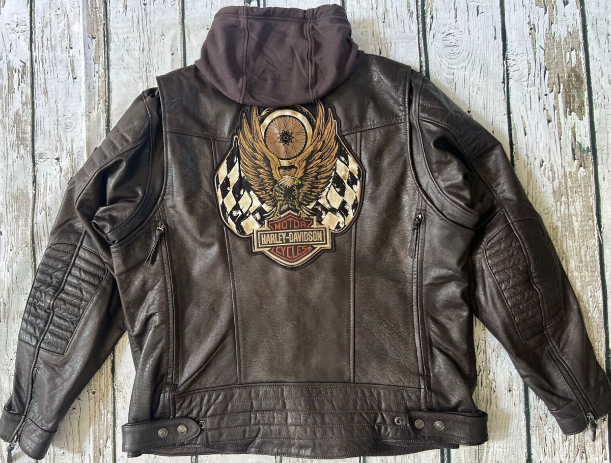 Harley Davidson Men Marmax Racing Eagle Leather Jacket Hoodie 3n1