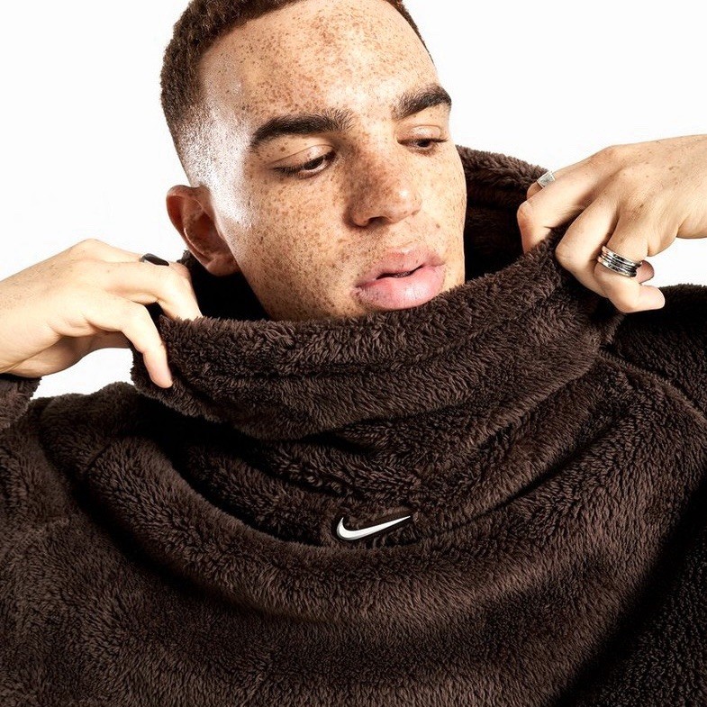 NIKE NOCTA FLEECE CS SHORT PILE HOODIE BROWN IB0258-237 Men's