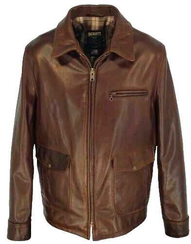 Schott Leather Full-Zip Parka XL Black Leather Jacket with Hood