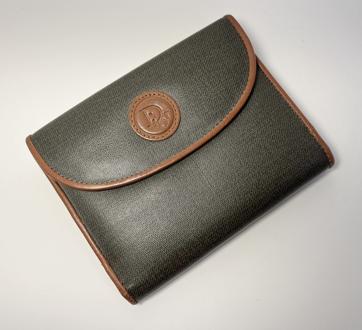 Vintage CHRISTIAN DIOR Green & Brown Leather Wallet Bifold DIOR
