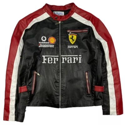 Ferrari Formula F1 Motorbike Men's Cowhide 90s Real Leather