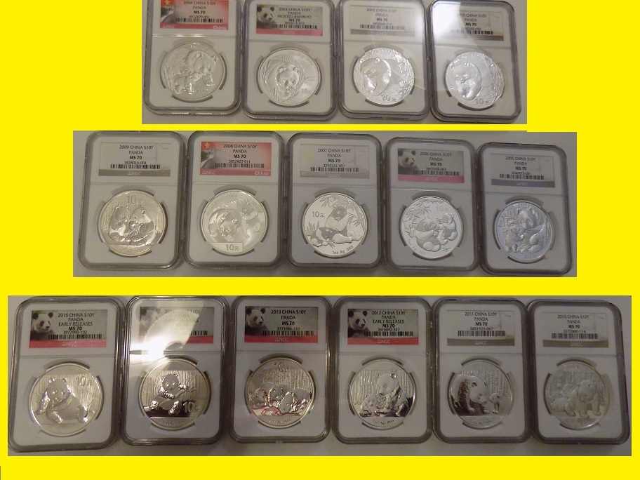 2000-2018 CHINA 10Y 19 OZ SILVER PANDA 19 COINS PERFECT COMPLETE