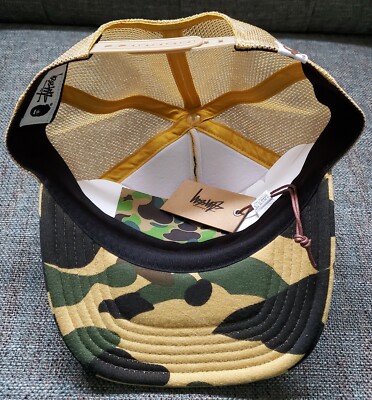 Stussy x Bape Trucker Cap Yellow Camo 2022 A Bathing Ape Brand New