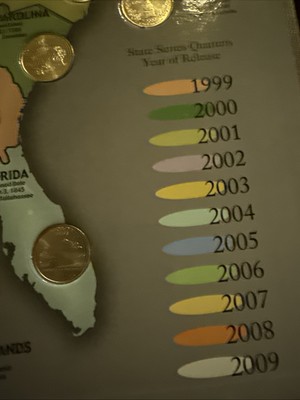 State Quarter Series Collector's Quarters Map 1999-2009 Fold Out
