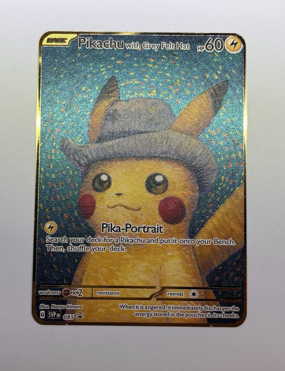 Pikachu with Grey Felt Hat Van Gogh Black Star Promo Fan Art Gold