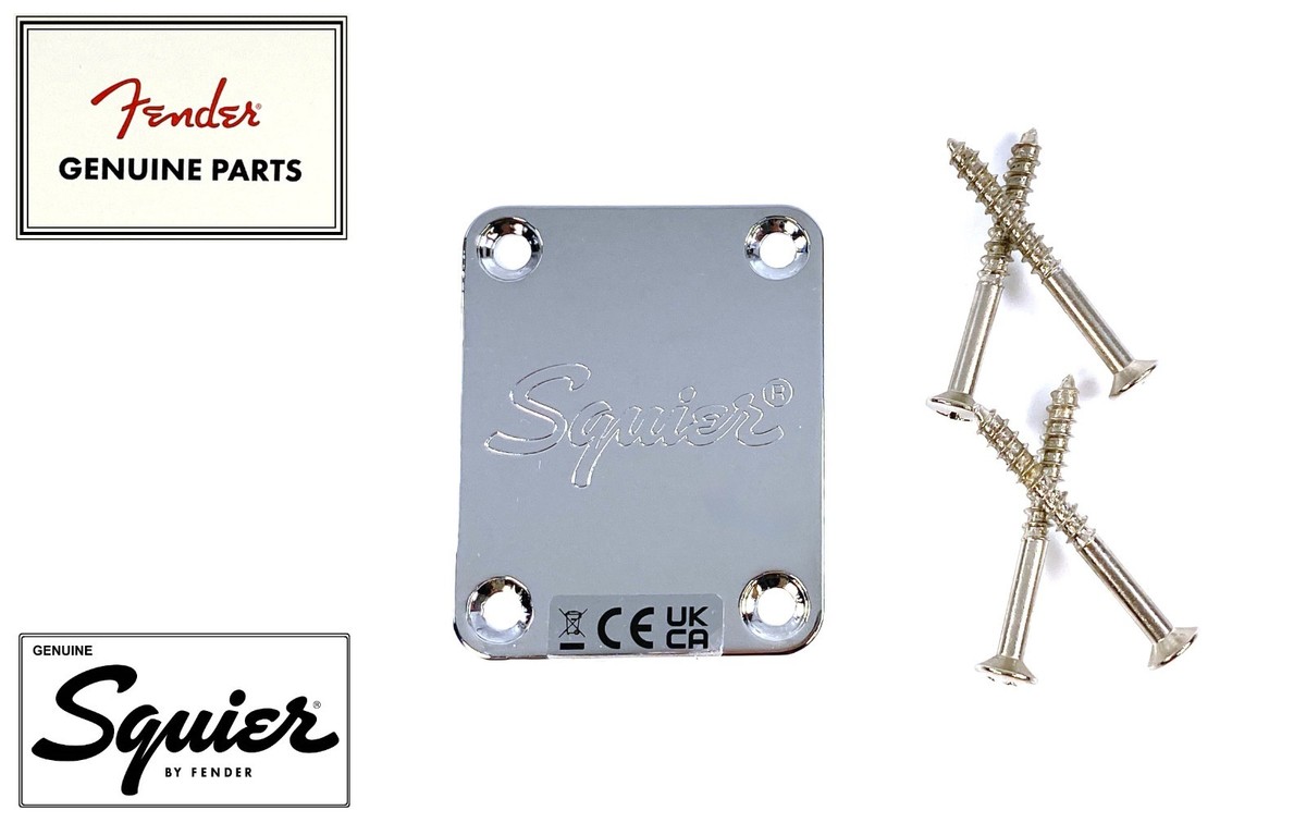 Real Fender Squier Strat SCRIPT NECK PLATE w/MOUNTING SCREWS Tele