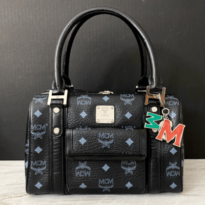 MCM Visetos Black Boston Bag 25cm | eBay