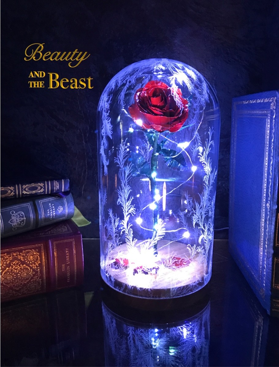 Beauty and the Beast Enchanted Rose Handmade out of Metal with LED