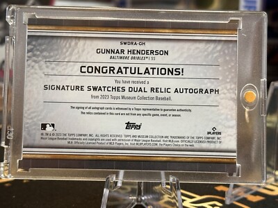 2023 Topps Museum Collection GUNNAR HENDERSON RC Dual Patch Auto